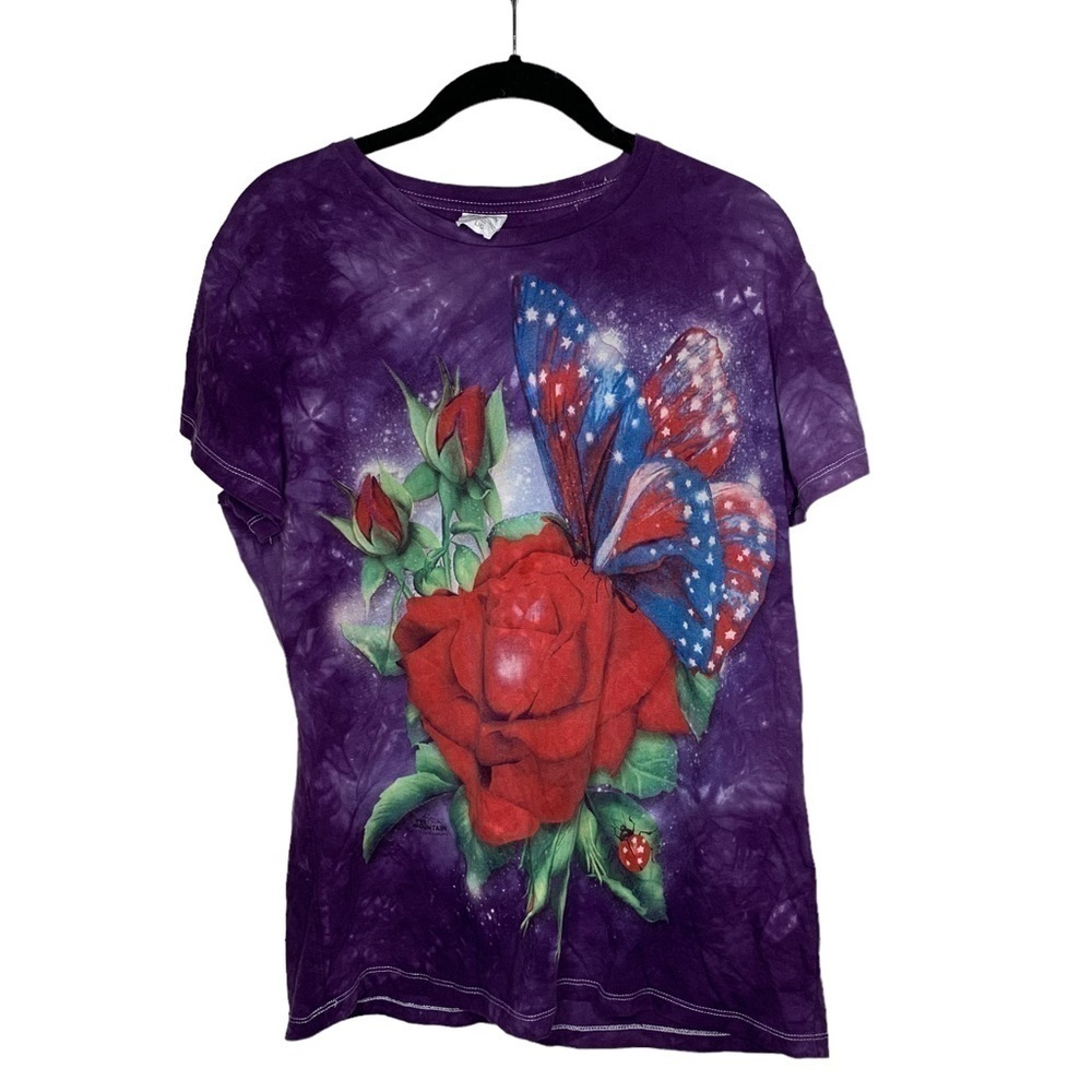 The Mountain Women's Purple Tie Dye Rose Butterfly Ladybug Shirt--Sz L
